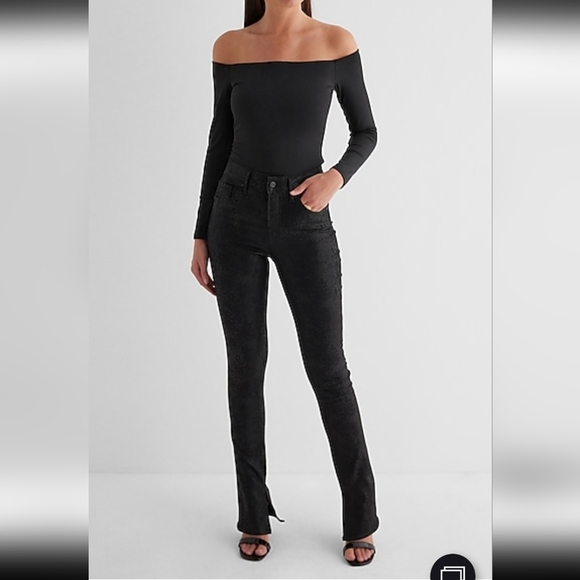 ✨️Final Price✨️Express Sz 6 Mid-Rise Snakeskin Print Metallic Coated Skinny Jean - Picture 3 of 9